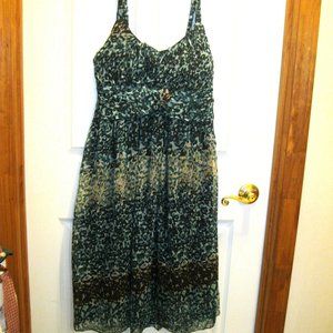 Woman Dress Sheer,lined & Padded Teal/Black Multi Color Size M NWT